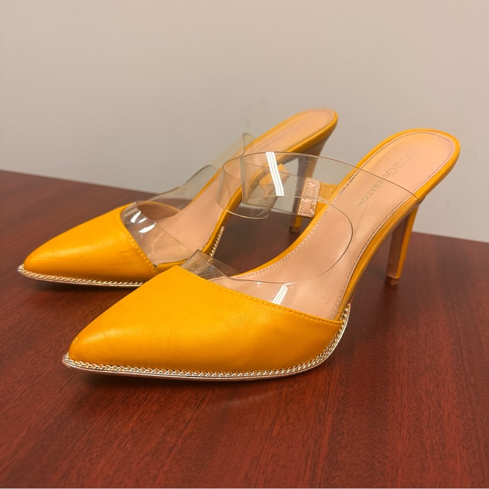 Bcbgeneration Yellow Heels Clear Strap Womens Siz… - image 1